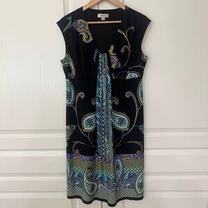 Dressbarn Black and Blue Paisley Midi Dress